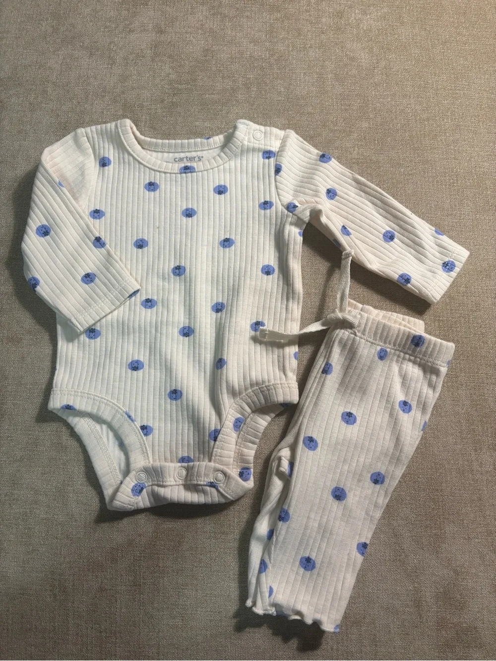 Carter's Cream Ribbed Blueberry Onesie and Pants Set