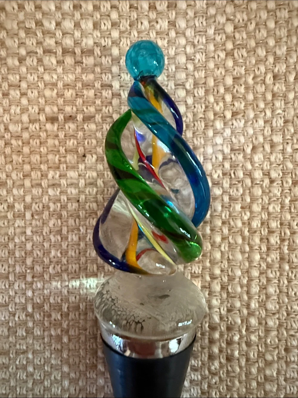 Quantity 2 Handblown 5 Inch Glass Swirl Wine Bottle Stoppers-- Multicolor
