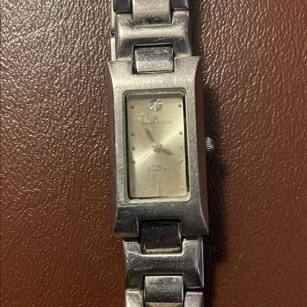 Ann Klein Steel Diamond rectangle watch