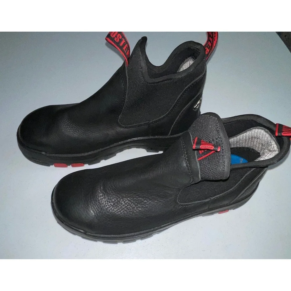 Rockrooster Men Black Leather Slip On Work Boots Chelsea Safety Shoes Size 10.5
