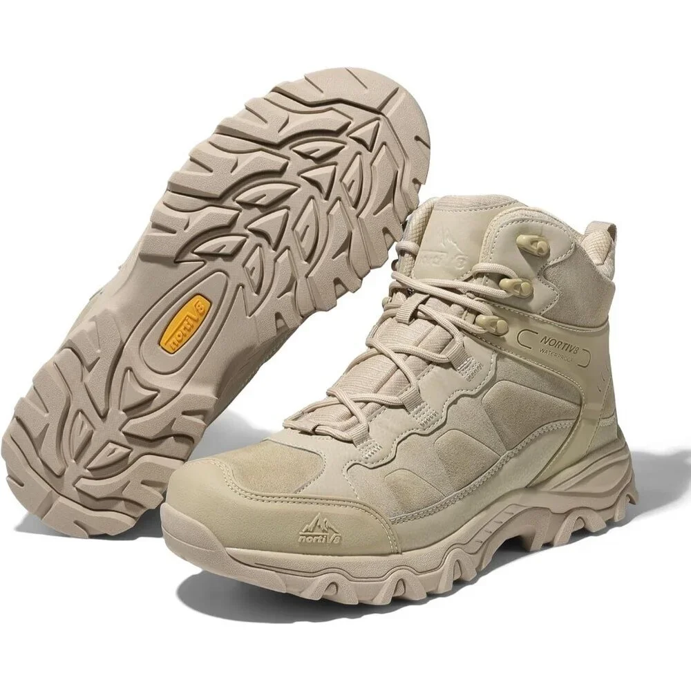 NORTIV 8 Men's Waterproof Hiking Boots Mid Trekking Mountaineering Shoes Sand
