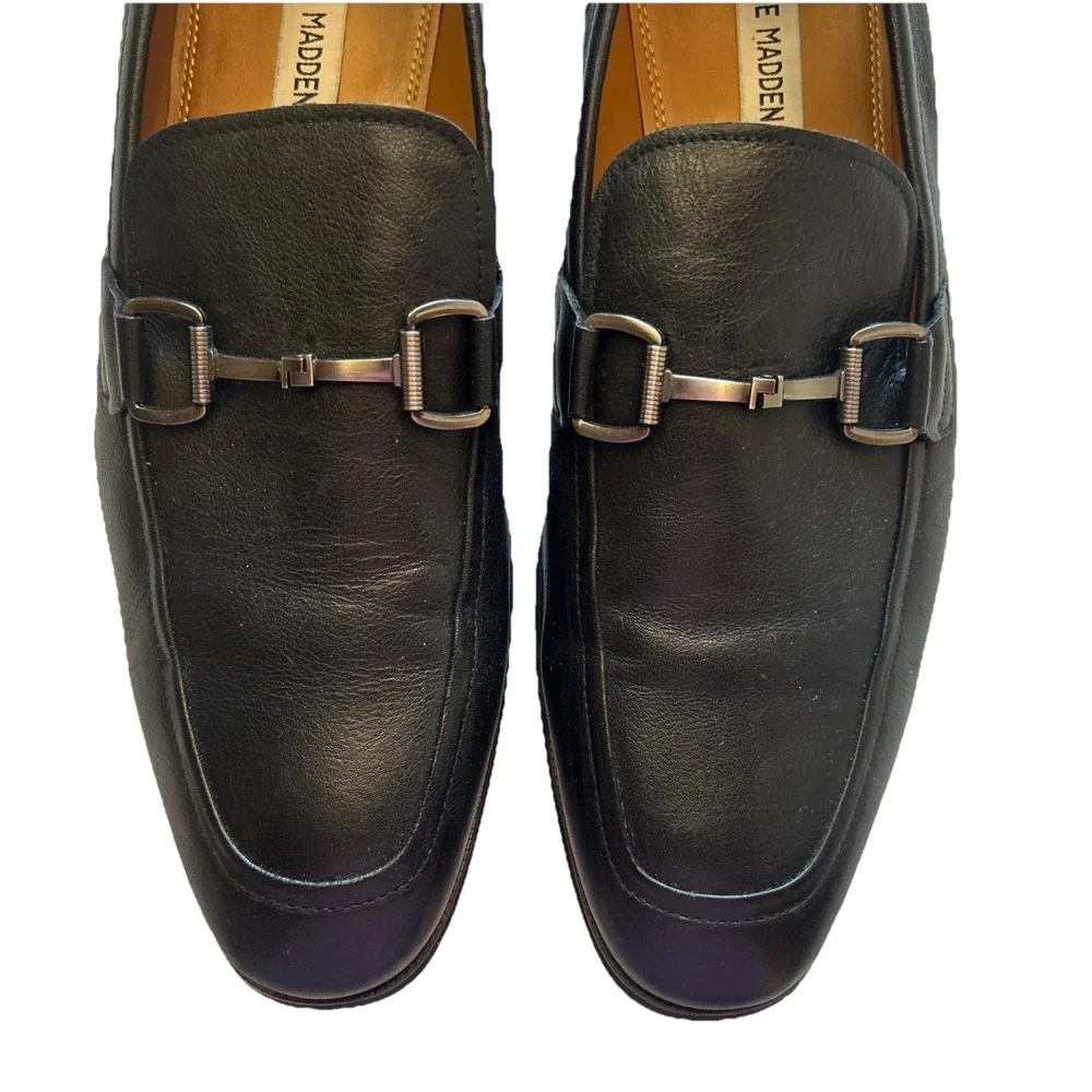 Steve Madden Men's Aahron Leather Embellishment Dress Slip-Ons‎ Black Size 10
