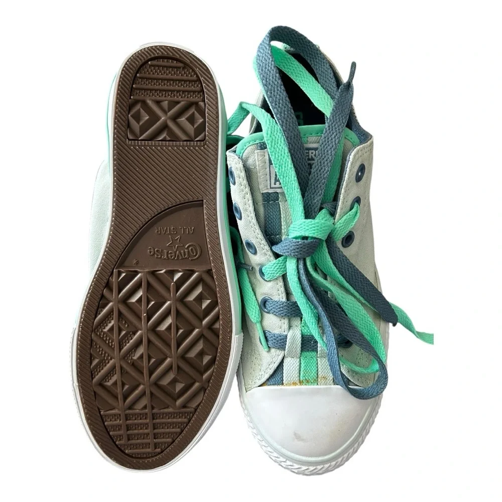 Converse All Star Low Top Kids Gray & Teal Sneakers ‎ Sz 4.5