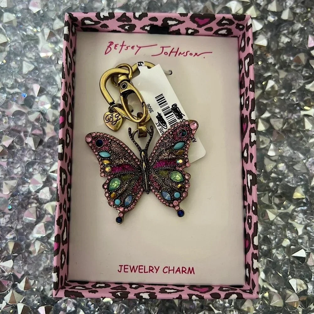 Betsey Johnson Multicolor Butterfly Jewelry Charm bag charm keychain bling