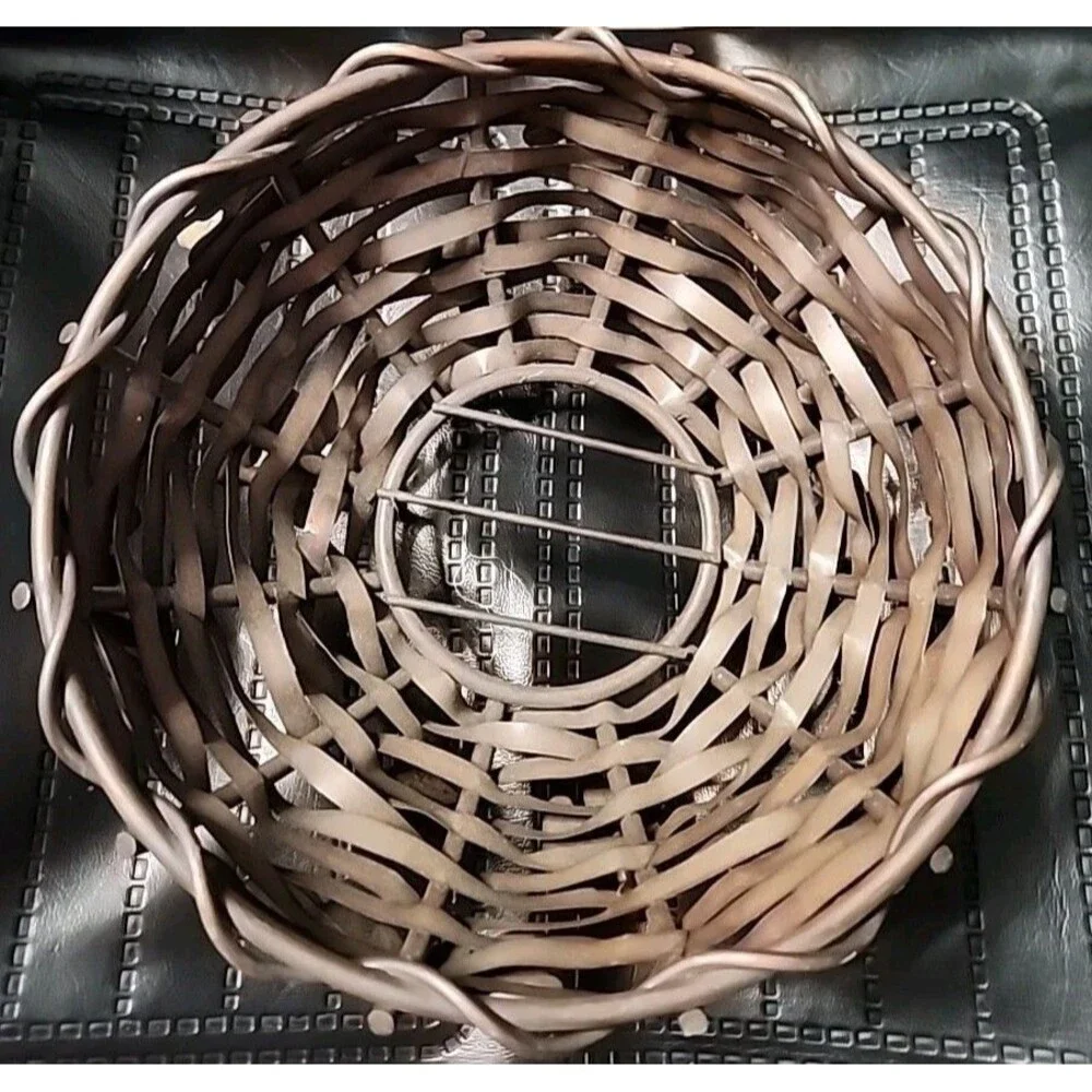 Large Heavy Woven Copper Footed Bowl Decor Basket Adorned With 3 Acorns 10”
