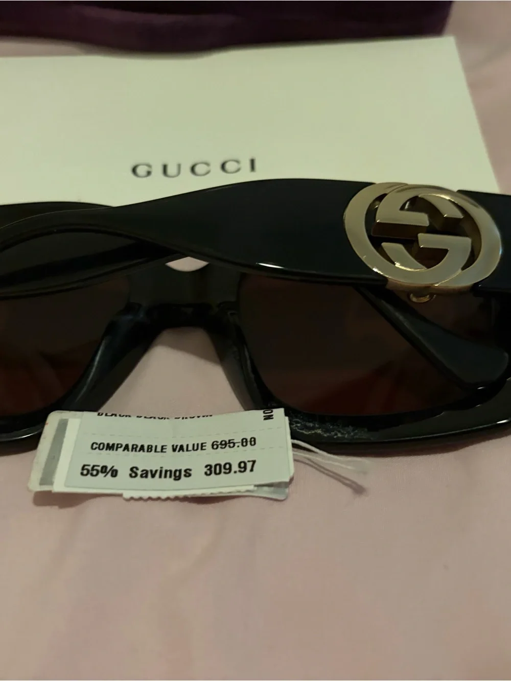 Gucci Black Square Sunglasses with Gold Double-G Accents