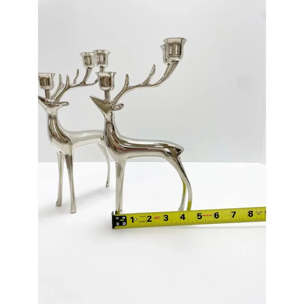 Pottery Barn Reindeer Candelabra Candles Sliver Stick Holder Holds 3 Christmas