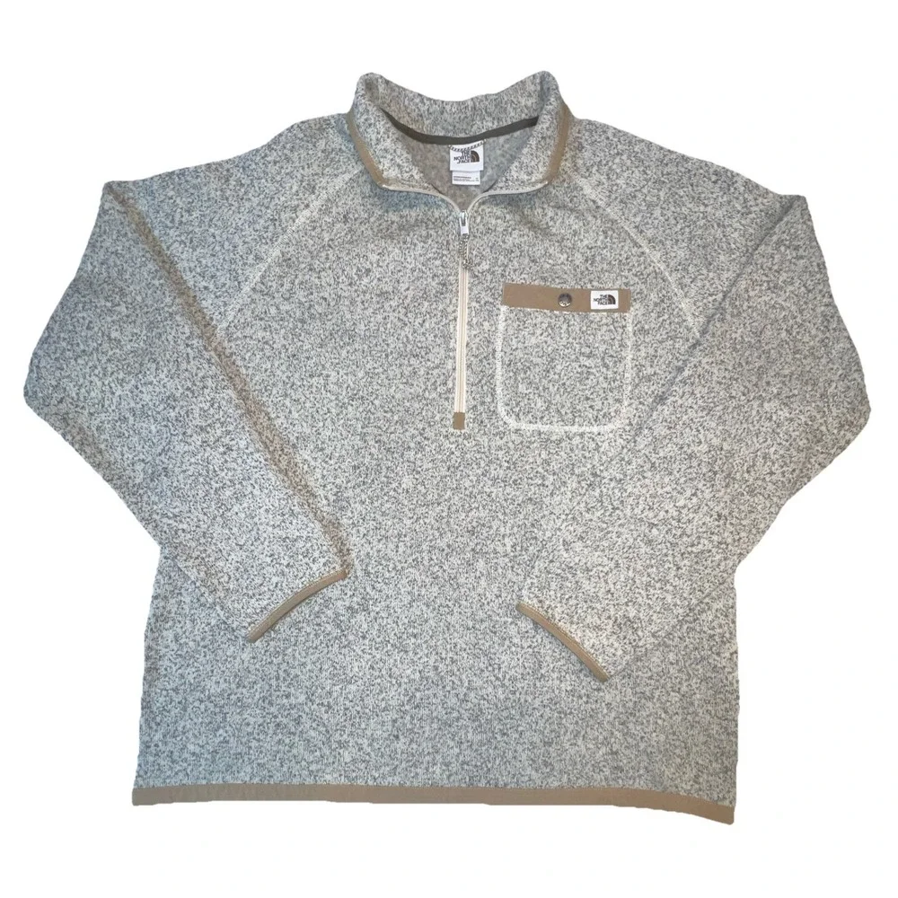 North Face size XL Beige Gray Tan half zip Sweater Knit pullover Outdoor Fleece