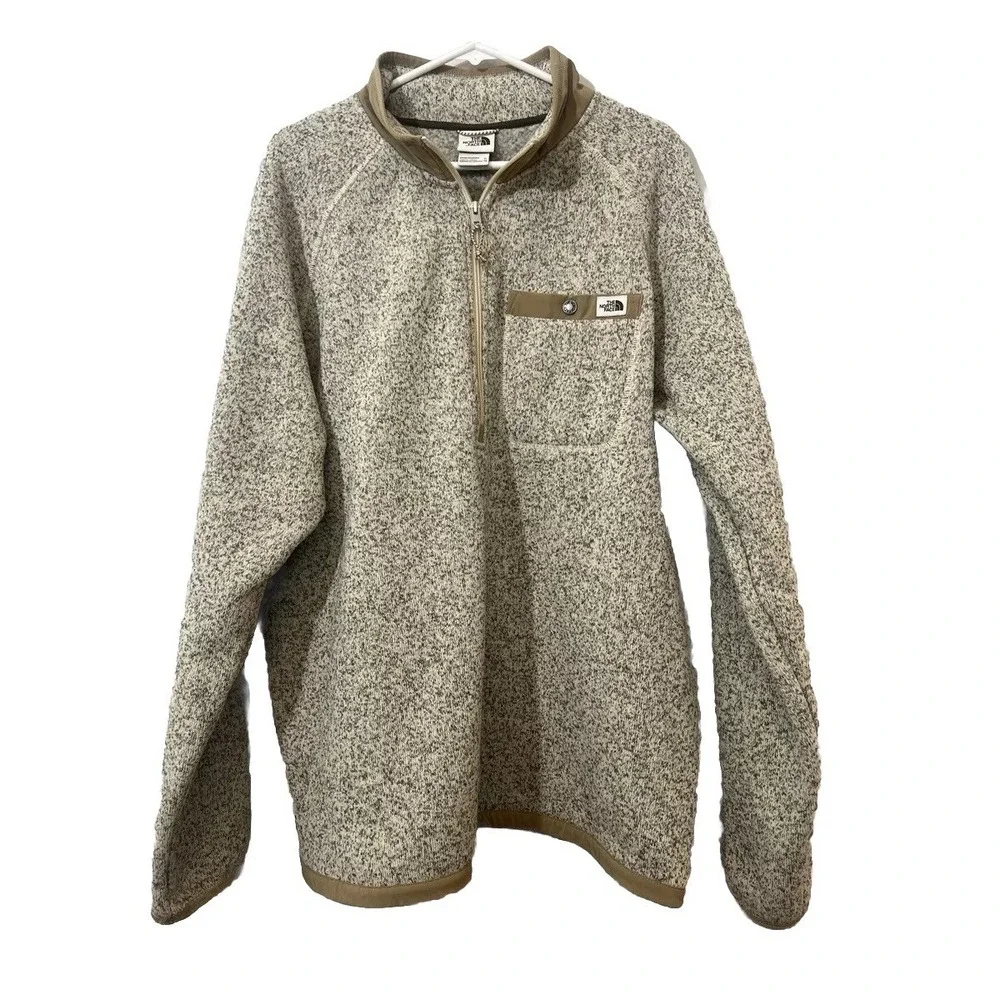 North Face size XL Beige Gray Tan half zip Sweater Knit pullover Outdoor Fleece