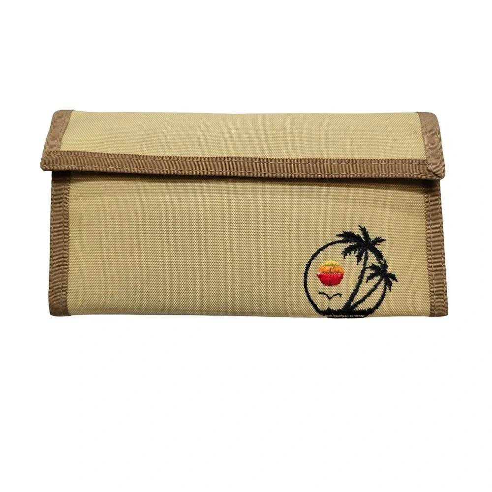 CoCoNuts Palm Tree Wallet Tropical Nylon Trifold‎ Beige Vintage 90s