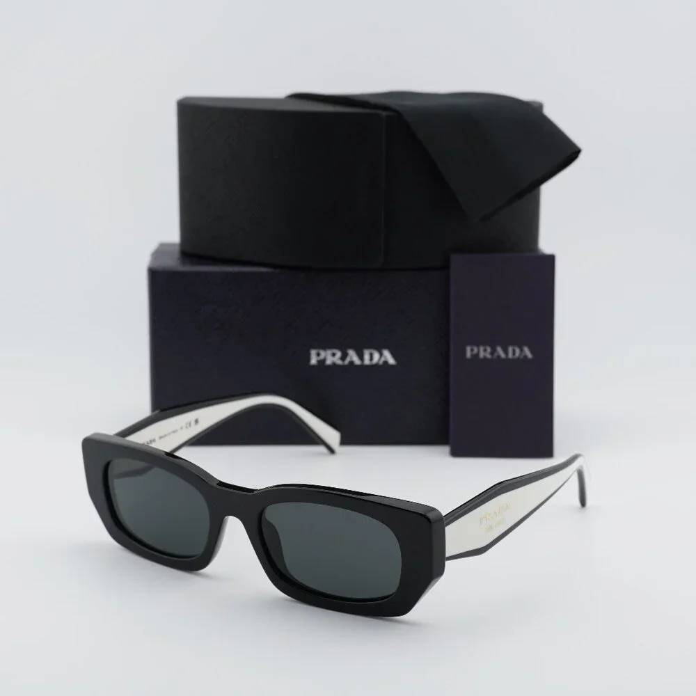 Prada PRB05S 09Q08Z Rectangle Sunglasses – Black\Dark Grey