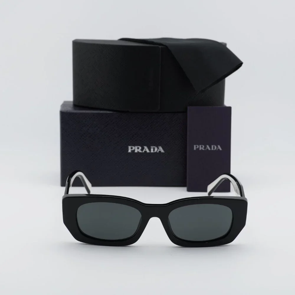 Prada PRB05S 09Q08Z Rectangle Sunglasses – Black\Dark Grey
