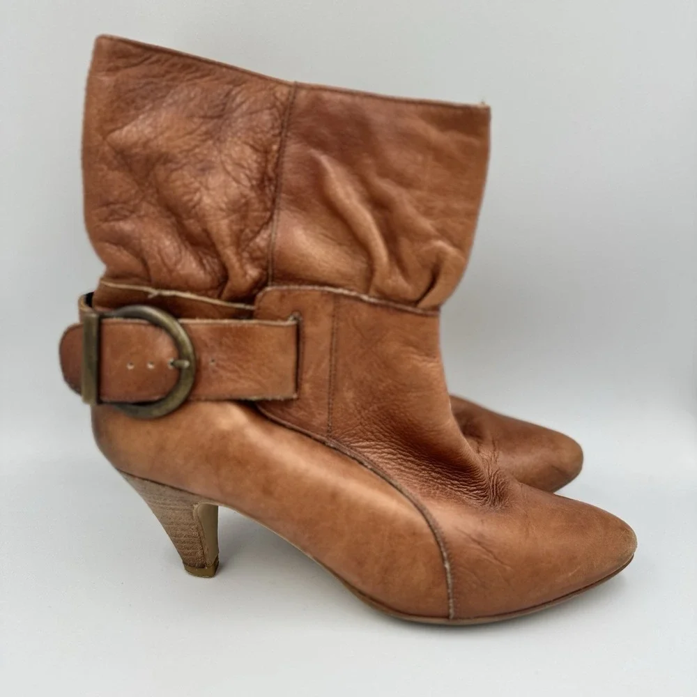 Steve Madden Brown‎ Leather 7 Slouchy Heeled Ankle Boot Casual Spain