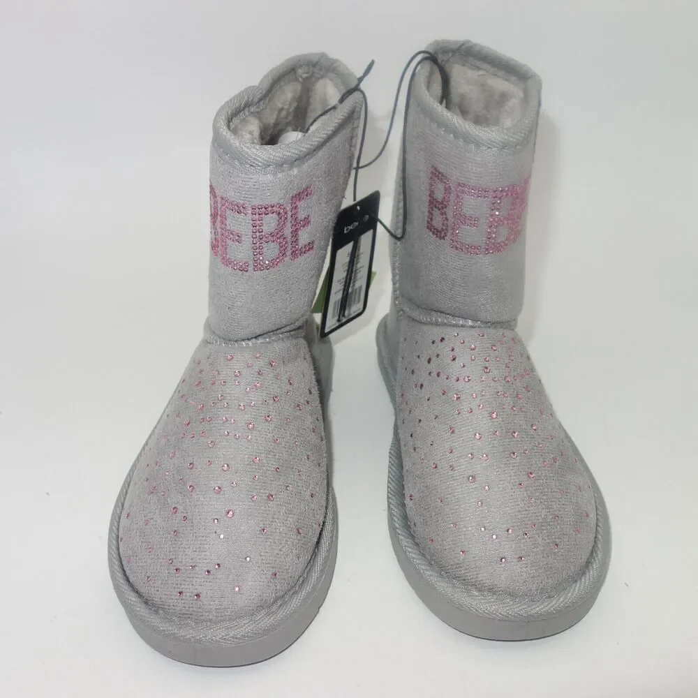 NEW Bebe Gray with Pink Rhinestones Boots Booties Girls Size 2
