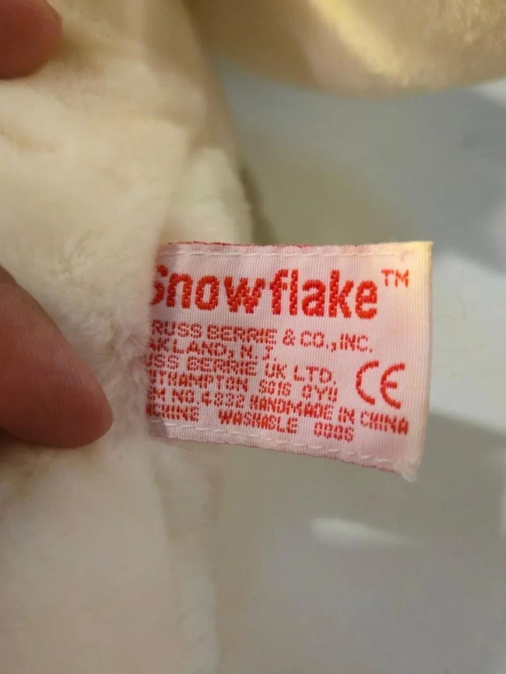 Snowflake Plush Tagged Stuffed Toy - Cream with Pink Tag
