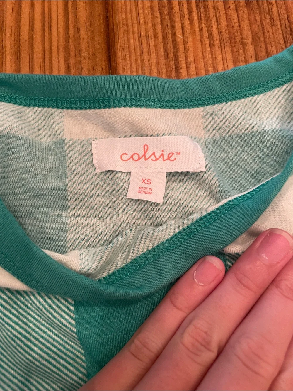 Colsie Teal and White Buffalo Check Pajama Set
