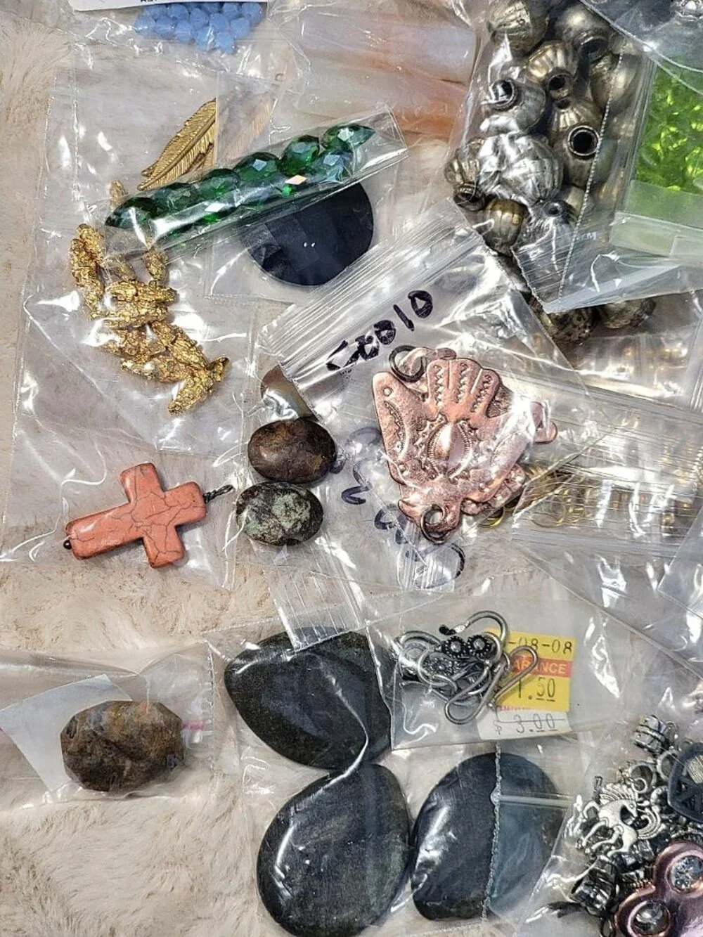 HUGE 4.5lb Destash Lot Jewelry Making Beads Findings Cabachons Various Mats #O