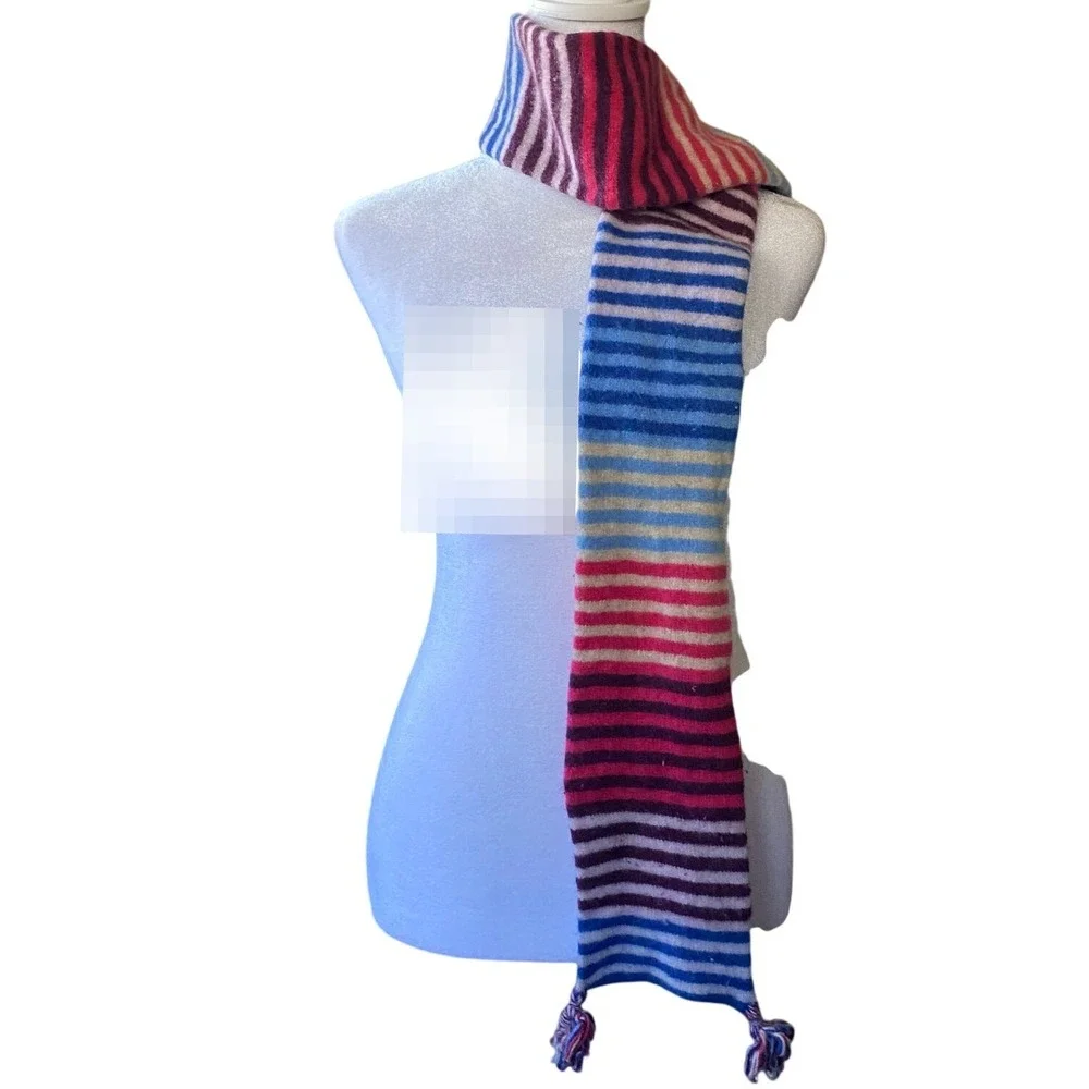 Vintage Y2K Wool Striped Tassel Thin Scarf Winter Cozy Glam‎ 2000s Skater Twee