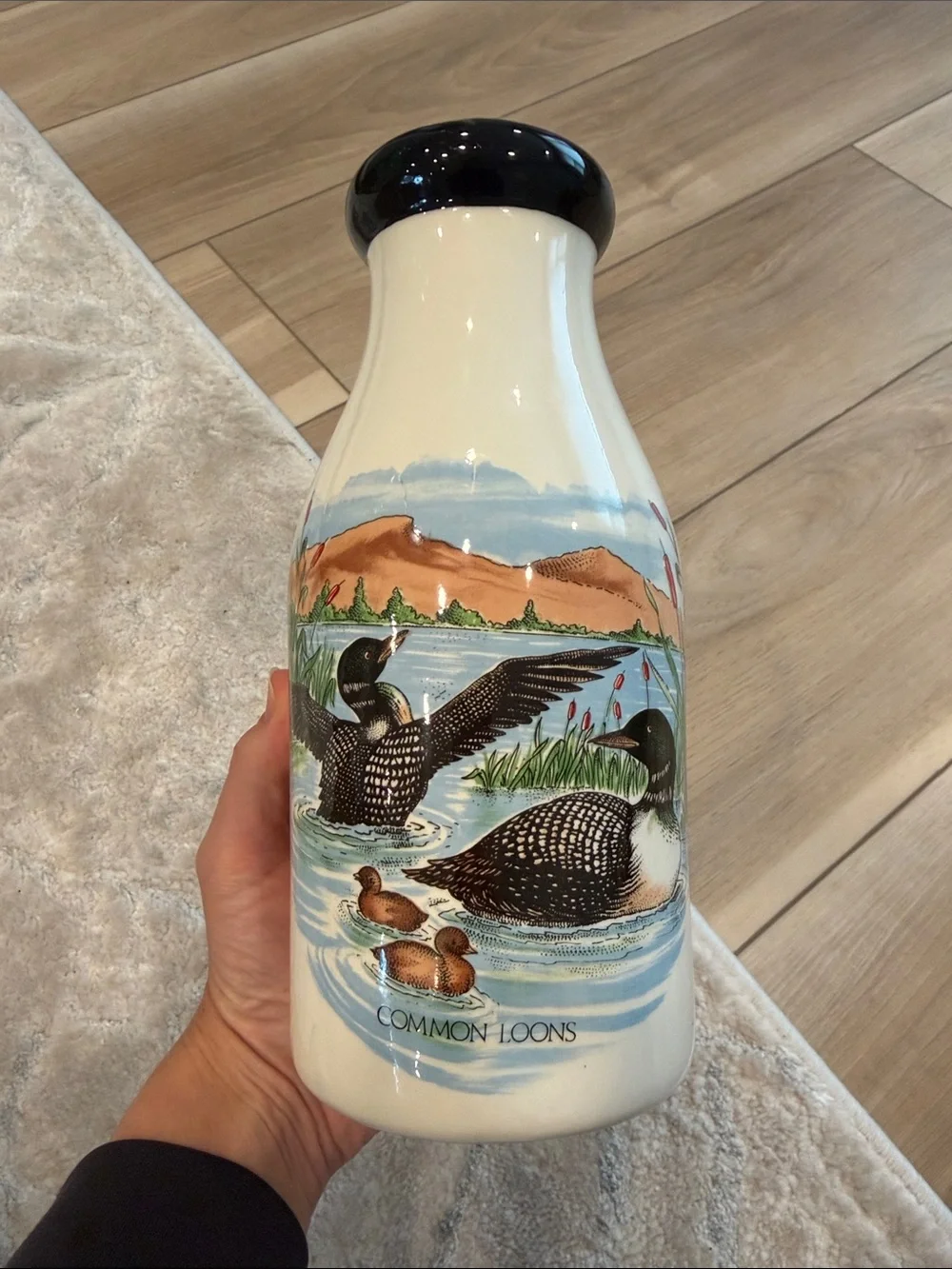Decorative Vase with Common Loons Artwork Ducks Birds