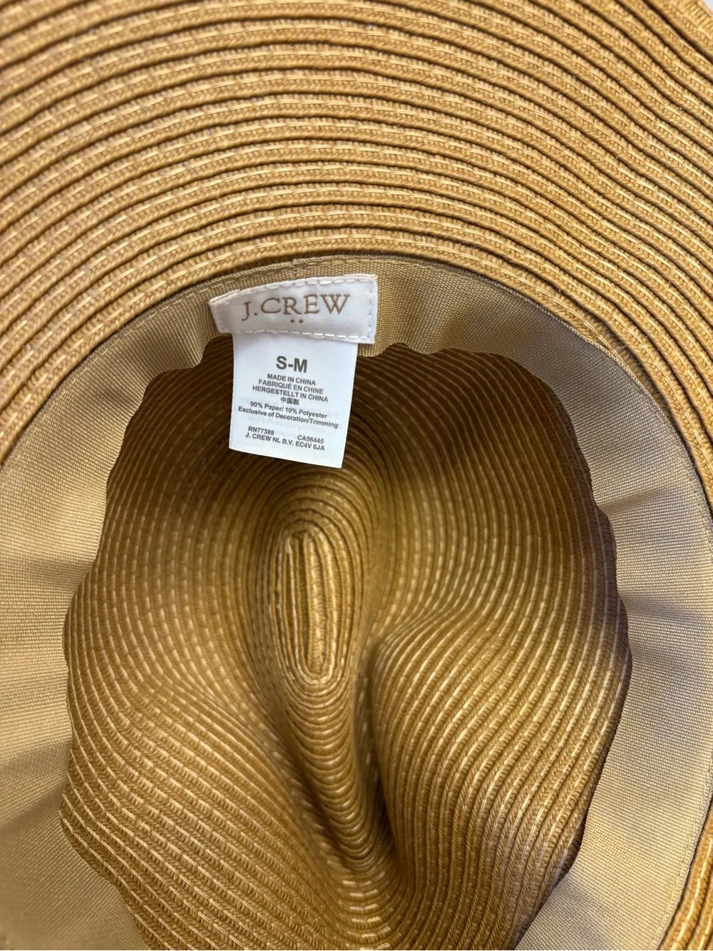 J. Crew Tan Straw Fedora with White Band