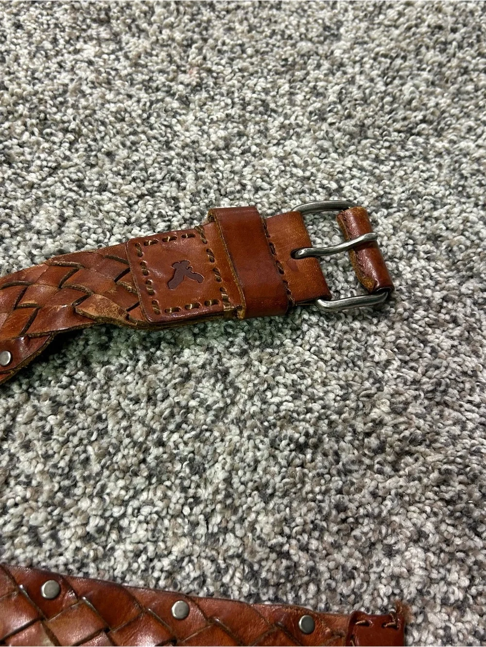 American Eagle Leather Belt Mens Small Med Dark Brown Patina Studded Woven Y2K