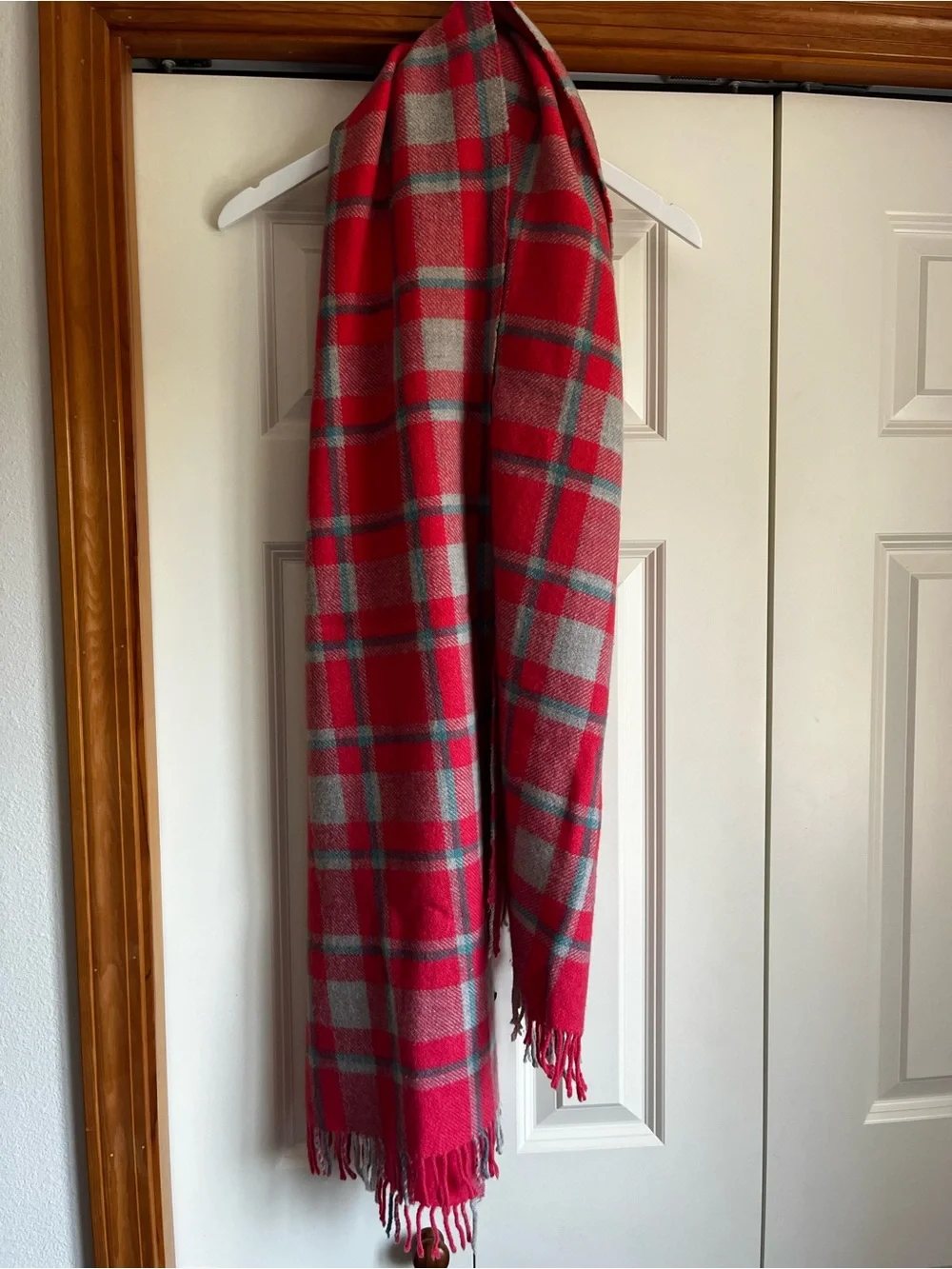 Hot Pink Plaid Fringe Scarf