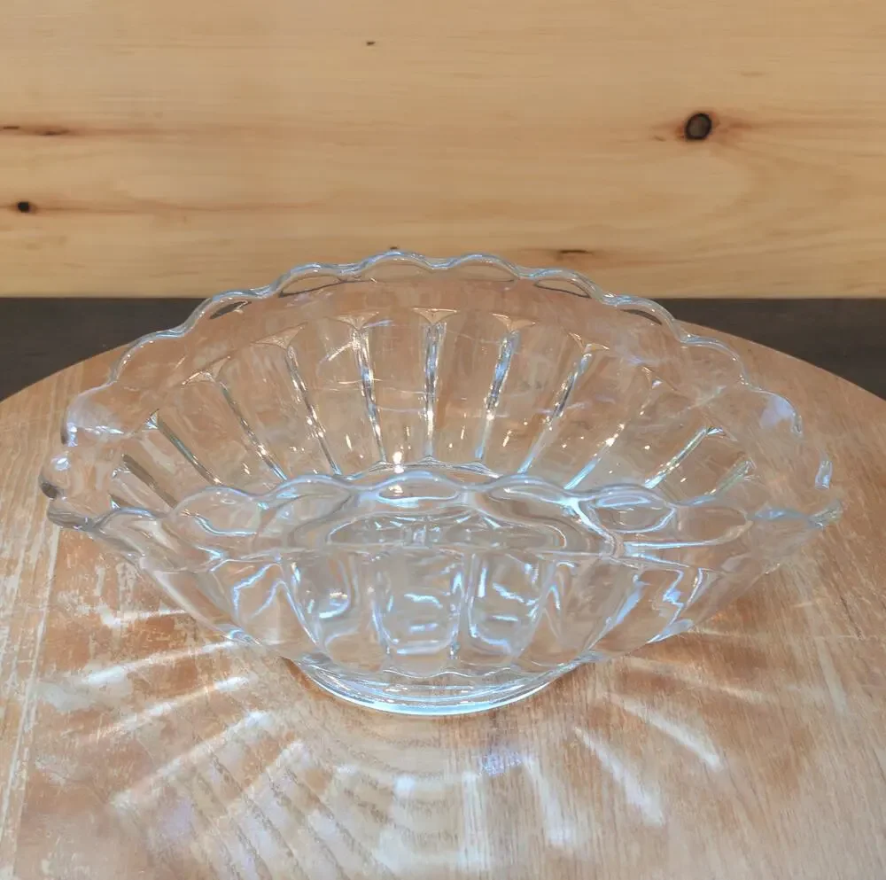 Vintage Clear Pressed Glass Banana Boat Serving Bowl - Scalloped - 8.5