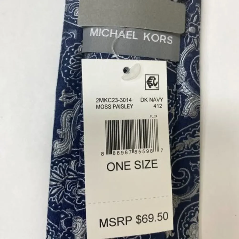 Michael Kors Mens Tie Moss Necktie Dark Navy Paisley NWT $69.50