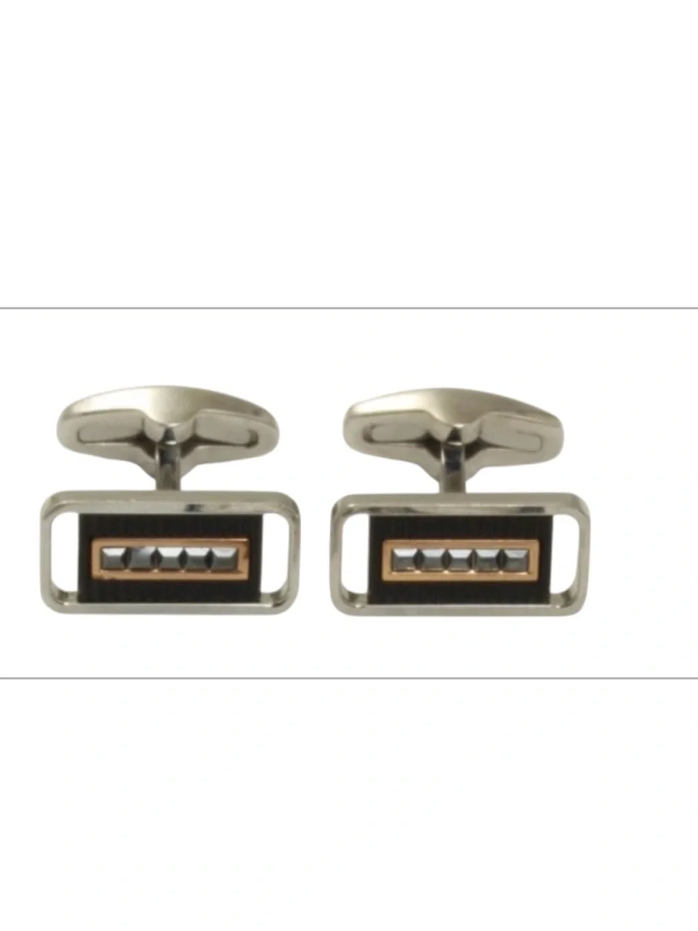 Swarovski Silver, Black and Gold Rectangular Cufflinks