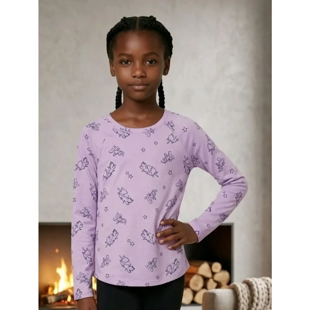 Justice Girls 10 Lavender Purple Unicorn Shine Bright Tee Long Slv T-Shirt