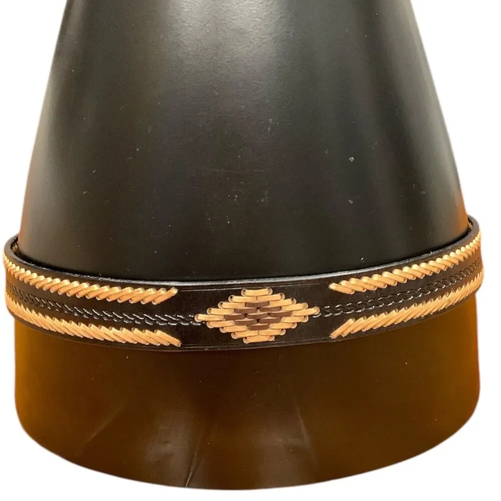 Black Leather‎ Mens 36 Western Belt Tan Brown Stitching Southwest Rodeo Cowboy