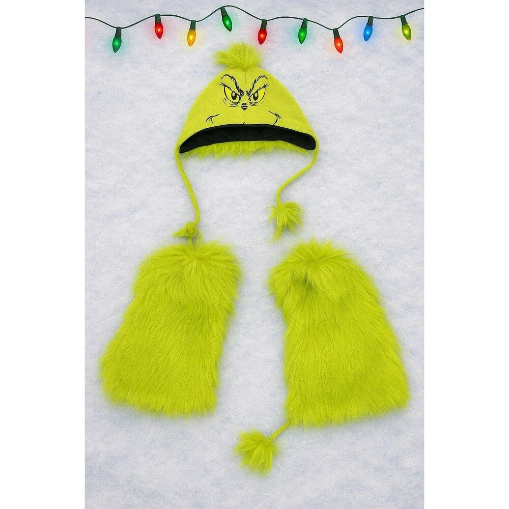 The Grinch Faux Fur Hat & Leg Warmer Boots Combo Dr. Seuss Christmas Cosplay