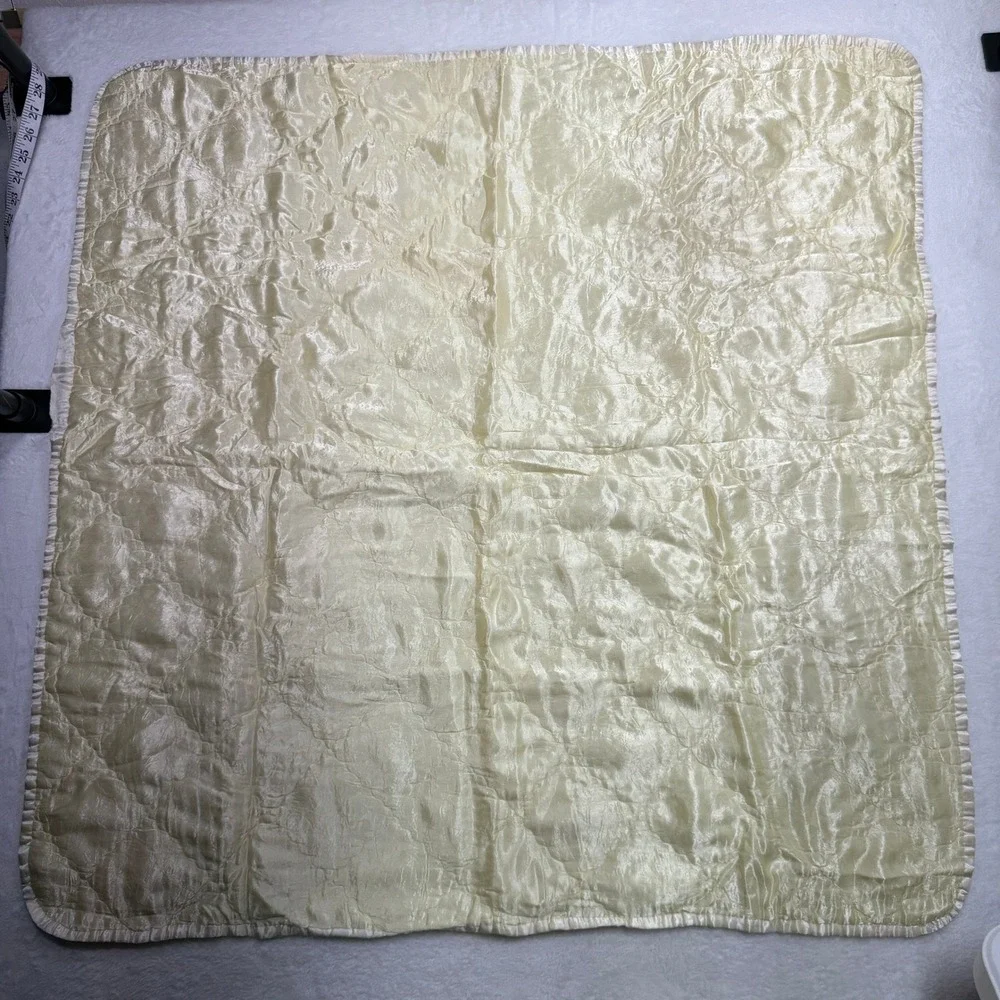 Vintage Satin 39x39 Baby Blanket Diamond Quilted Pale Yellow Cream 1950 1960