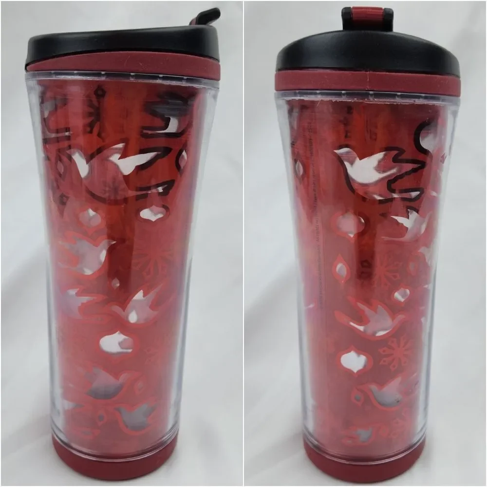 ☕️Starbucks 2008 Holiday Red Dove & Snowflake 12oz Travel Tumbler