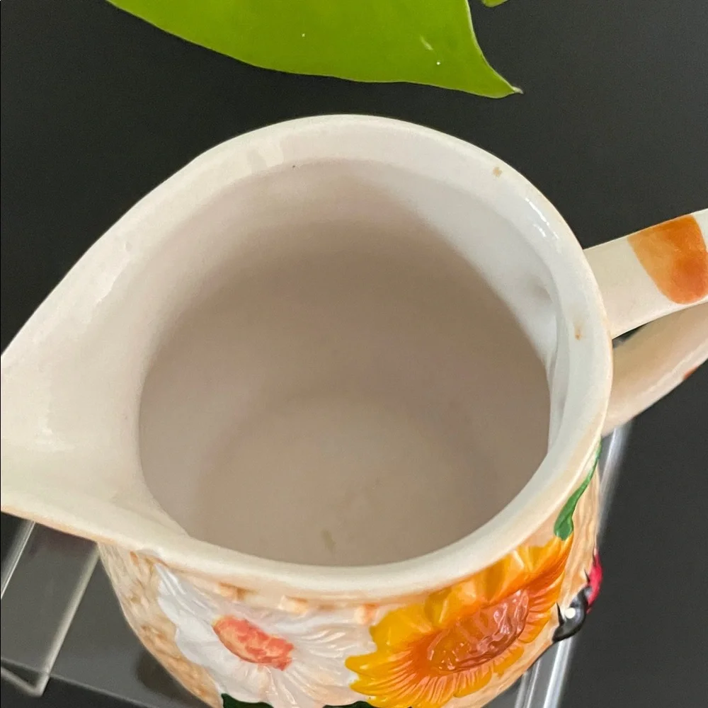 Vintage Casa Nova Sugar & Creamer Set | Sunflowers & Ladybugs | Ceramic Tray