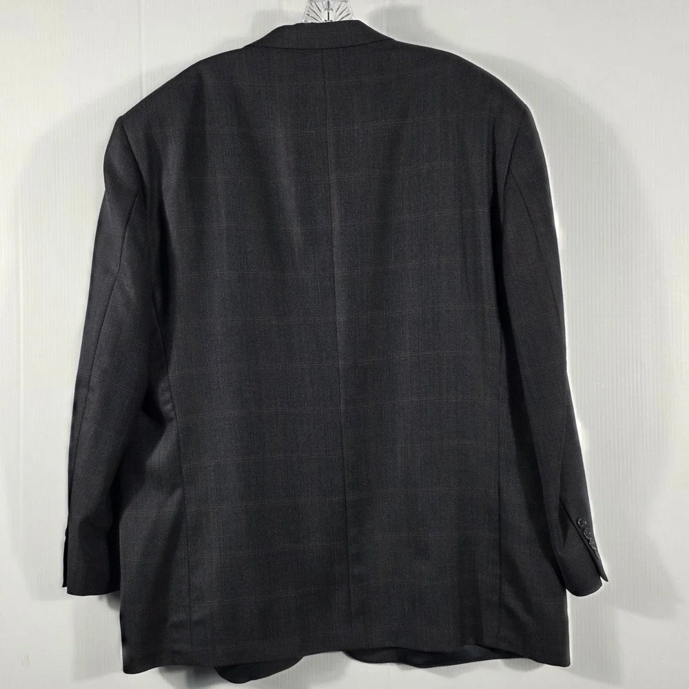 Joseph & Feiss Mens 50 Regular Charcoal Grey Plaid 100% Wool Blazer Sport Coat