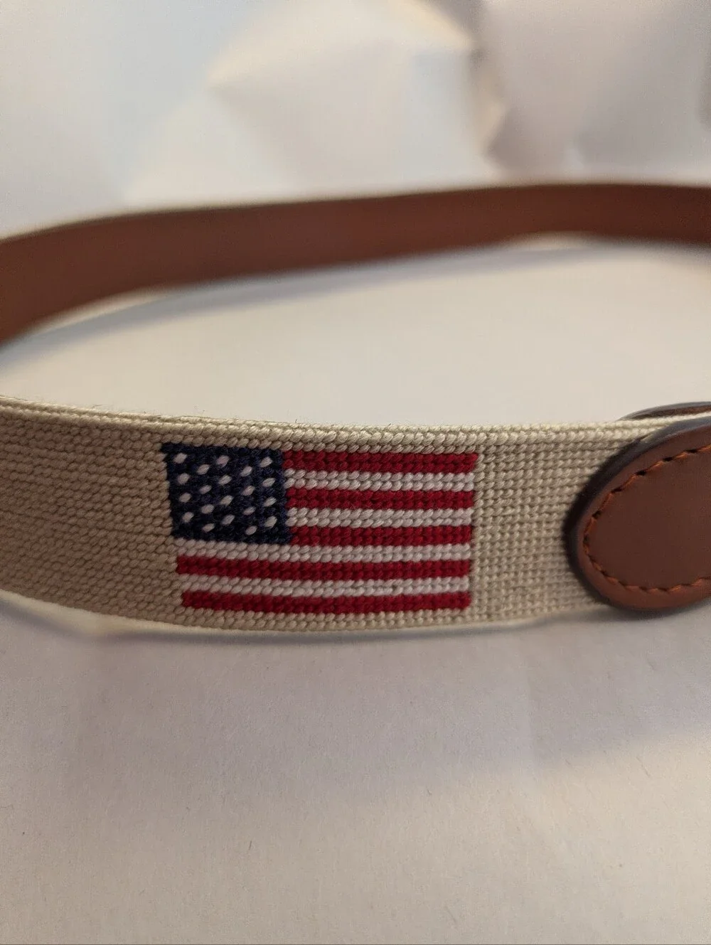 Smathers And Branson American Flag Needlepoint Mens Belt Leather Back