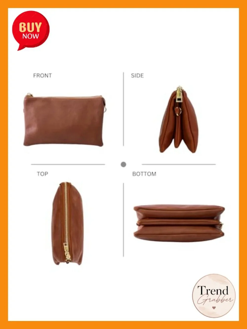 Vegan Leather Crossbody Bag with 2 Straps Clutch Wristlet Purse