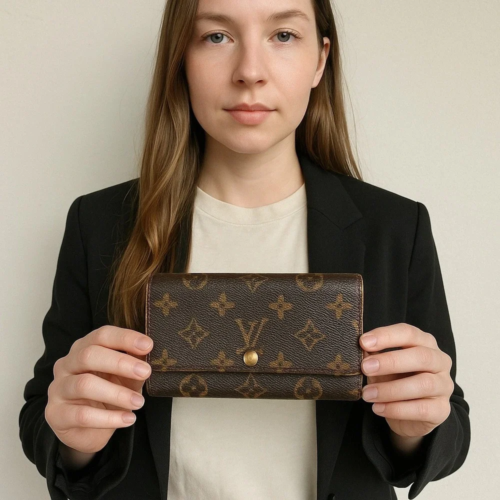 Louis Vuitton Monogram Tresor Wallet Brown Womens Bifold‎ Luxury Pre-owned FLAWS