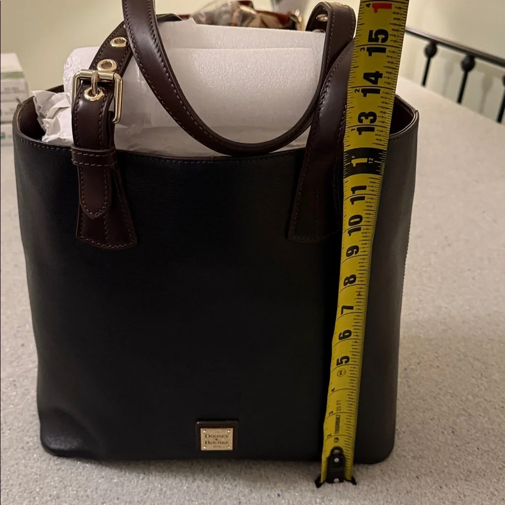 Dooney & Bourke Black Leather Tote with Brown Handles