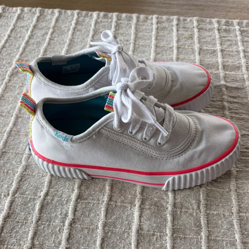 Keds Jump Kick Kids White Canvas Sneakers Rainbow Trim Pink Stripe Size 13M