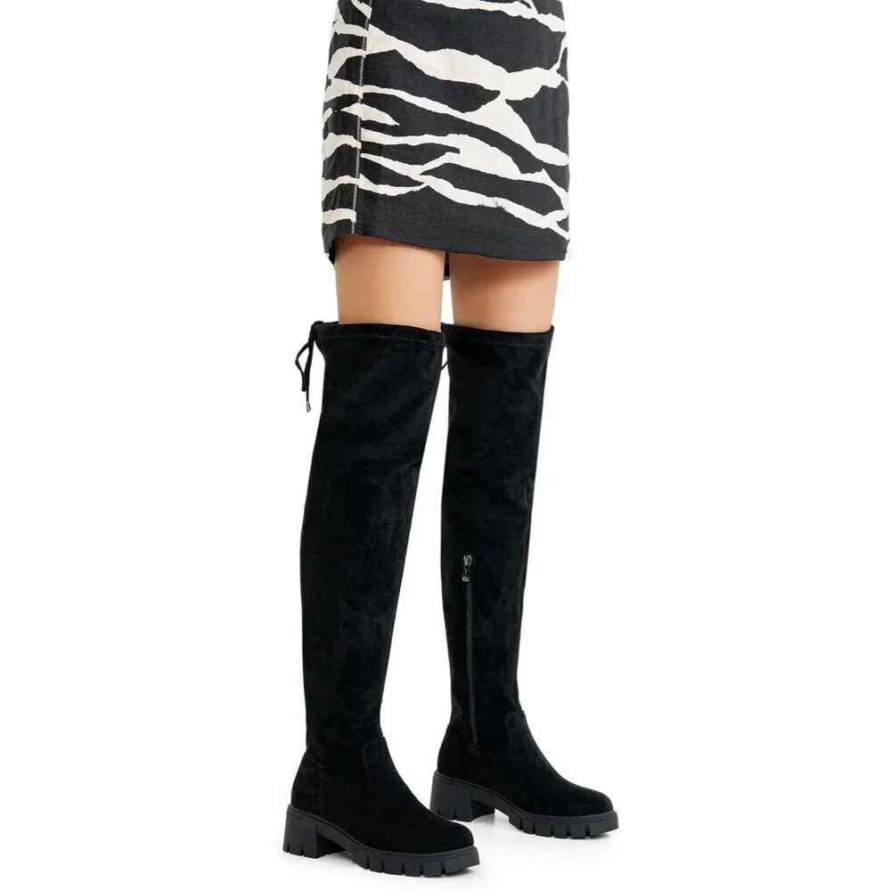 Women's Platform Boots-990-black Over The Knee Thigh High Round Toe Long Boot