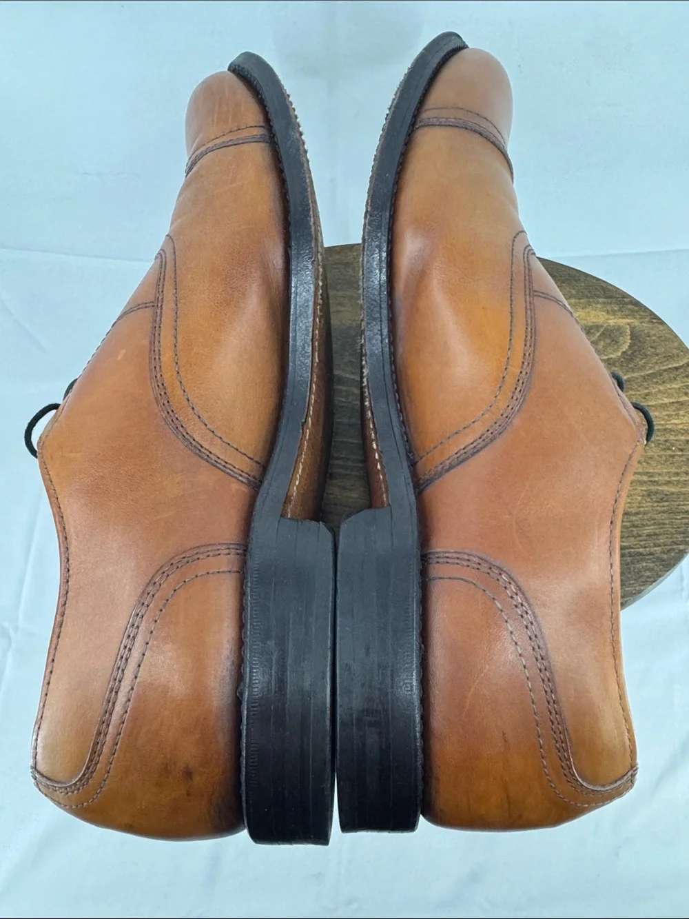 Allen Edmonds Mens Brookwood Leather Cap Toe Dress Shoes in Cognac, sz 11