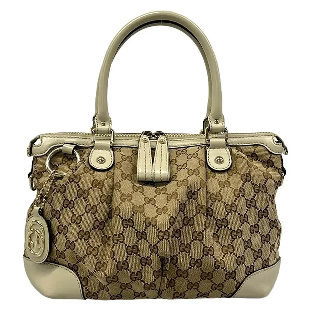 Gucci Handbag 247902 Dark Brown Beige Cream Jacquard Leather