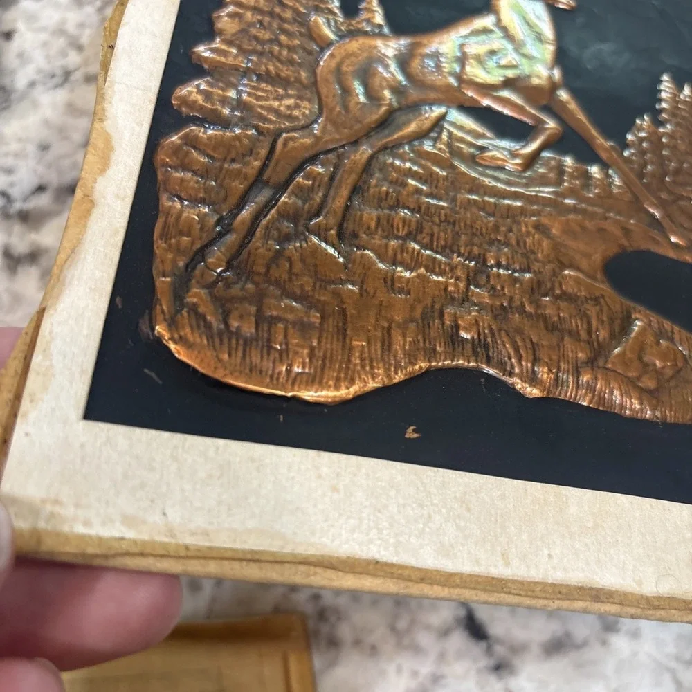 5‎ VINTAGE Embossed Hammered Copper Victorian Lady And Gentlemen Deer Unframed