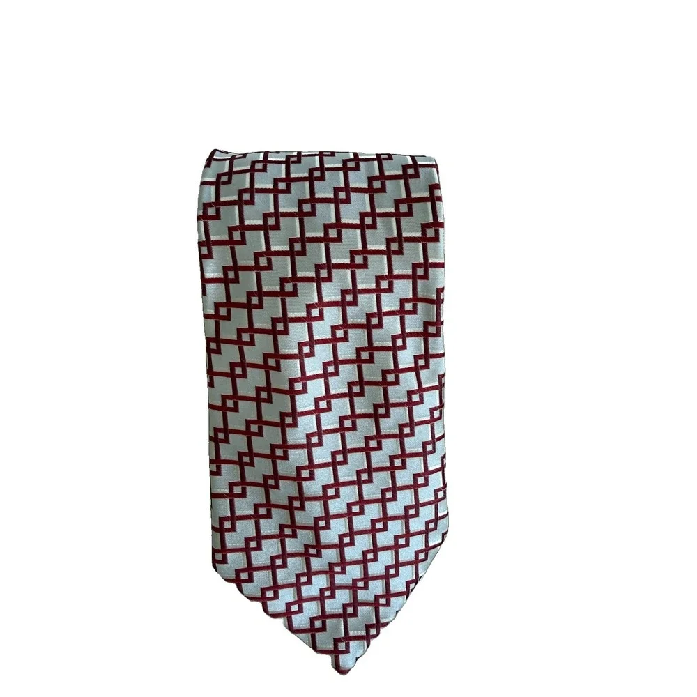 Studio by Fumagalli 100% Silk Necktie Red White Geometric USA Made Designer Tie