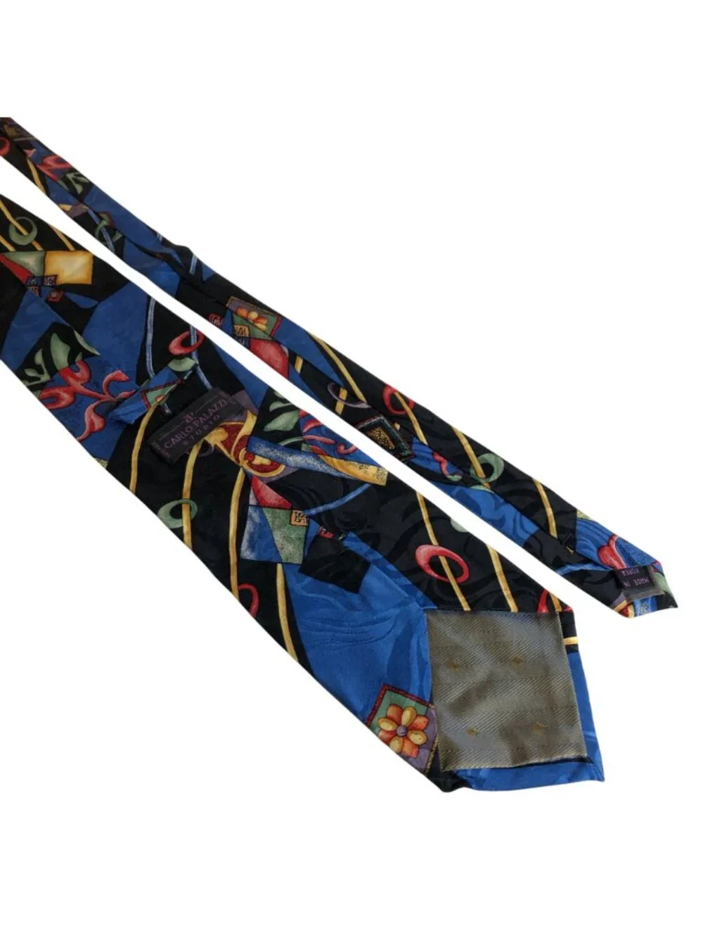 Carlo Palazzi Studio Silk Tie Black Colorful Mens Necktie Office Artistic Fun