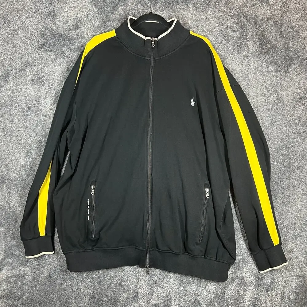 Polo by Ralph Lauren Black Track Jacket with Yellow Sleeve Stripes