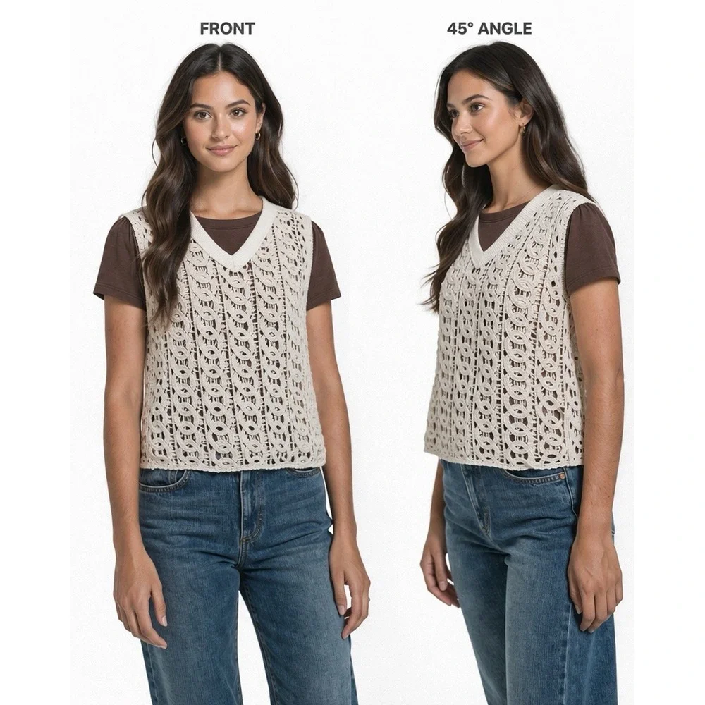 Forgotten Grace Womens Crochet Knit Top Ivory Sleeveless‎ Boho Lace Overlay