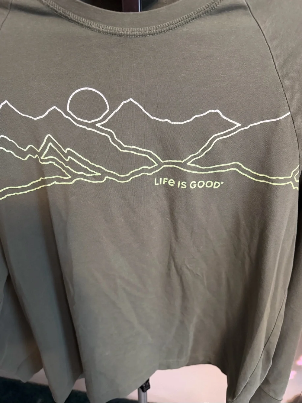 Life is Good Linear Mountains Long Sleeve Tee in the colorway Moss Green.
